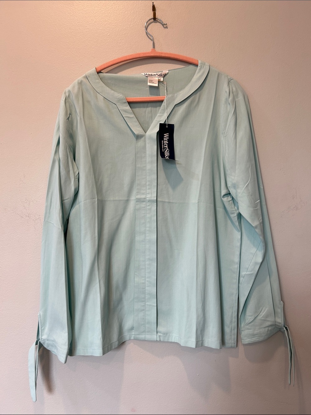WinterSilks Pale Blue Button-Front Long Sleeve Blouse
